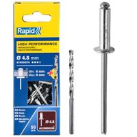 Rapid High performance blindklinknagels Ø4,8 x 12 mm, 50 stuks + boor - 5000388 - 5000388 - thumbnail
