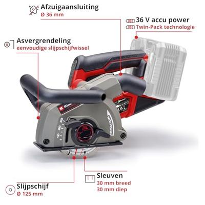 Einhell Professional Power X-Change TP-MA 36/30 Li BL - Solo 4350800 Accu-muurgroeffrees 125 mm Zonder accu, Zonder lader, Incl. tas, Incl. doorslijpschijf, Einhell Professional Power X-Change TP-MA 36/30 Li BL - Solo 4350800 Accu-muurgroeffrees 125 mm Zonder accu, Zonder lader, Incl. tas, Incl. doorslijpschijf,