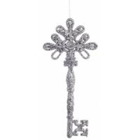 Kerstboom decoratie sleutels zilver 17 cm met glitters   - - thumbnail