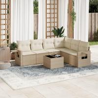 7-delige Loungeset met kussens poly rattan beige - thumbnail