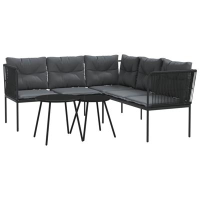 Loungeset met kussens staal en textileen zwart - thumbnail