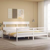 Bedframe met hoofdbord massief hout wit - thumbnail