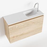 MONDIAZ OLAN 80cm toiletmeubel washed_oak. LEX wastafel talc rechts 1 kraangat - thumbnail