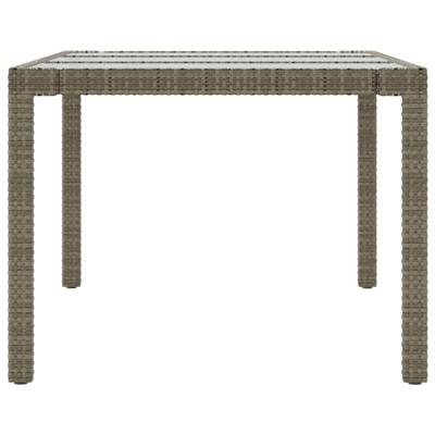 Tuintafel 190x90x75 cm gehard glas en poly rattan grijs