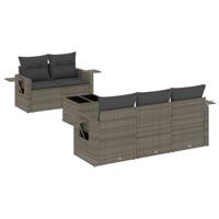 6-delige Loungeset met kussens poly rattan grijs - thumbnail