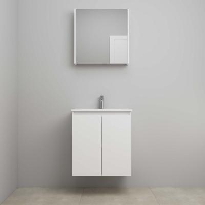 On-Line Badkamermeubelset - 60 cm - Voorgemonteerd - Greeploos 2 Deuren - Porseleinen Wastafel - 1 Kraangat - Spiegelkast - Hoogglans Wit