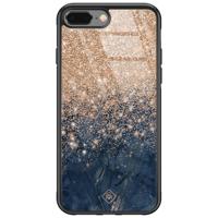 iPhone 8 Plus/7 Plus glazen hardcase - Marmer blauw rosegoud - thumbnail