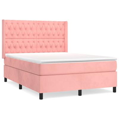 Boxspring met matras fluweel roze 140x200 cm