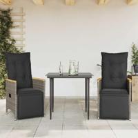 Tuinstoelen 2 st verstelbaar met kussens poly rattan grijs - thumbnail