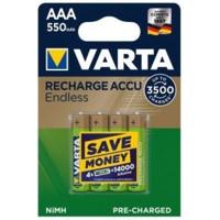 VARTA Recharge Accu Endless Energy AAA Micro Ni-Mh accu verpakking met 4 stuks 550 mAh - tot 3500 laadcyclussen, lage zelfontlading, voorgeladen en Ready2Use - herlaadbaar zonder memory-effect - thumbnail
