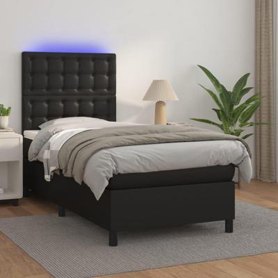 Boxspring met matras en LED kunstleer zwart 90x200 cm
