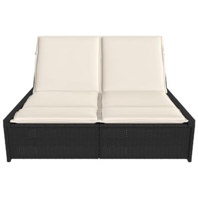 Ligbed 2-persoons met kussens poly rattan zwart Ligbed 2-persoons met kussens poly rattan zwart