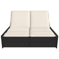 Ligbed 2-persoons met kussens poly rattan zwart - thumbnail