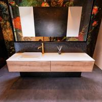 Badkamermeubelset Mondiaz Erin 200 cm met 2 Lades met RIDGE Wastafel Links Talc met 1 kraangat Greeploos Mat Washed Oak - thumbnail