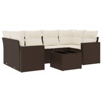 7-delige Loungeset met kussens poly rattan bruin - thumbnail