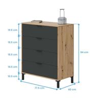 CALICOSY - Ladekast met 4 laden met noestige eik en antracietgrijs decor - L77,5 cm - Licht hout - thumbnail