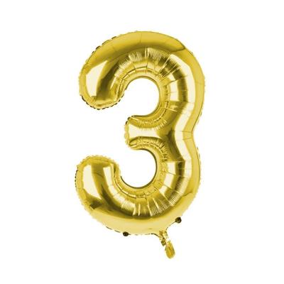 Cijfer Ballon '3' Goud (100CM)