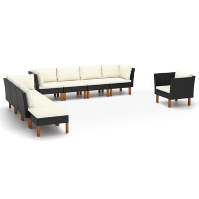 9-delige Loungeset poly rattan en eucalyptushout zwart