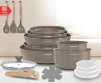 Set van 3 koekenpannen - Geschikt voor alle kookplaten inclusief inductie - ARTHUR MARTIN - AM4587 - Keramiek - Ø 20-24-28 cm + afneembare handgreep - Taupe - thumbnail