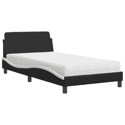 Bed met matras kunstleer zwart en wit 100x200 cm - thumbnail