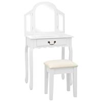 Kaptafel met kruk 65x36x128 cm paulowniahout MDF wit - thumbnail