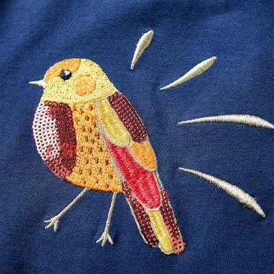 Kindershirt met lange mouwen vogelprint 128 marineblauw