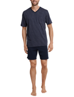 Heren shortama - Ebony Blue - Ruit - Katoenen zomer pyjama korte broek korte mouw - thumbnail
