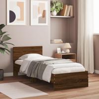 Bedframe met hoofdbord bewerkt hout bruineikenkleurig 75x190 cm - thumbnail