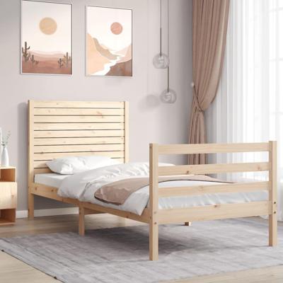 Bedframe met hoofdbord massief hout 90x200 cm