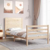 Bedframe met hoofdbord massief hout 90x200 cm - thumbnail