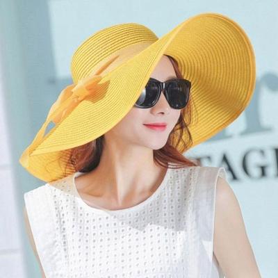 Vrouwen zomer hoeden opvouwbare brede rand strand Sun Straw Cap elegante hoeden Caps Color:YELLOW(M)