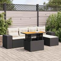 6-delige Loungeset met kussens poly rattan zwart - thumbnail