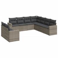 9-delige Loungeset met kussens poly rattan grijs - thumbnail
