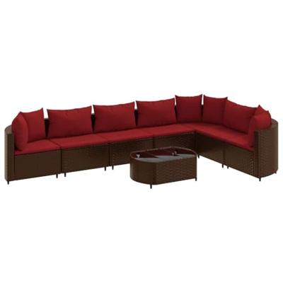 8-delige Loungeset met kussens poly rattan bruin