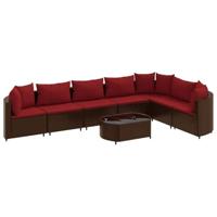 8-delige Loungeset met kussens poly rattan bruin - thumbnail