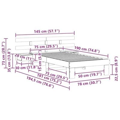 Bedframe met lade met hoofdeinde Bruin 75 x 190 cm Massief grenenhout Bedframe met lade met hoofdeinde Bruin 75 x 190 cm Massief grenenhout