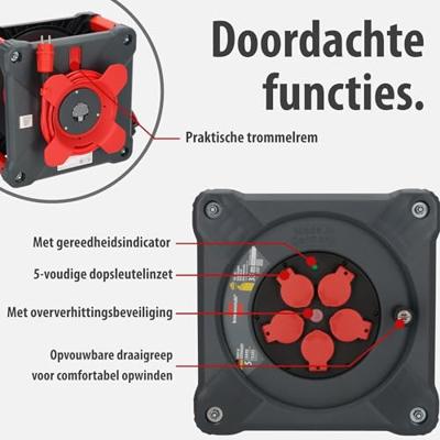 Brennenstuhl Professional Bouwplaats kabelhaspel met Powerblock | KC 3210 5 | IP44 | 33+5m | H07BQ-F3G2.5 - 9212380210