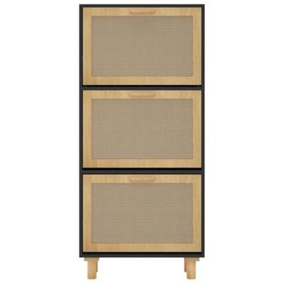 Schoenenkast 52x25x115 cm bewerkt hout en rattan zwart - thumbnail