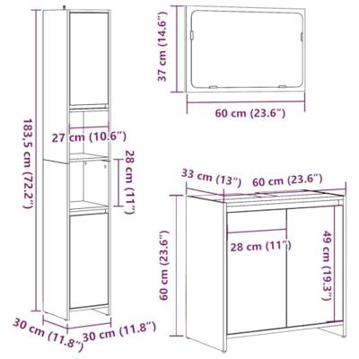3-delige Badkamermeubelset bewerkt hout oud houtkleurig