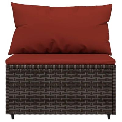 Tuinmiddenbanken met kussens 2 st poly rattan bruin - thumbnail