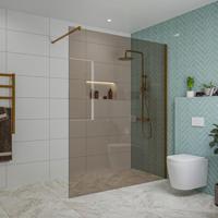 Fortifura Galeria inloopdouche - 160x200cm - rookglas - wandarm - Geborsteld koper PVD (Koper) SW797942/SW876702 - thumbnail