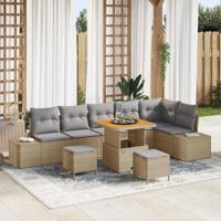 Tuinbankenset met kussen 9 pcs Beige poly rattan - thumbnail