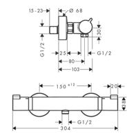 Hansgrohe Ecostat Comfort douchekraan thermostatisch met koppelingen chroom 13116000 - thumbnail