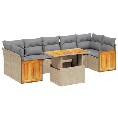 8-delige Loungeset met kussens poly rattan beige