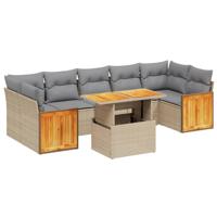 8-delige Loungeset met kussens poly rattan beige - thumbnail