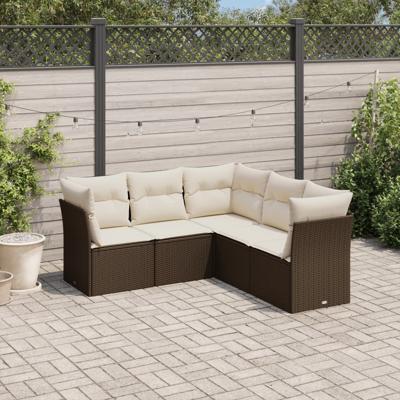 6-delige Loungeset met kussens poly rattan bruin - thumbnail