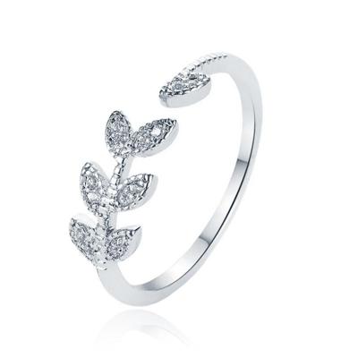 Verstelbare Dames Eternity Ring met Leafs - Koper/Zilver met Zirkonia Steentjes