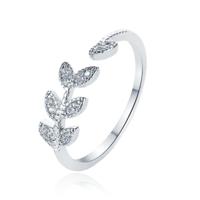Verstelbare Dames Eternity Ring met Leafs - Koper/Zilver met Zirkonia Steentjes - thumbnail