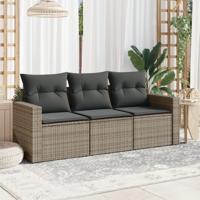 3-delige Loungeset met kussens poly rattan grijs - thumbnail