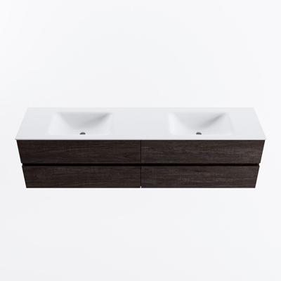 MONDIAZ VICA 190cm badmeubel onderkast Dark Brown 4 lades. Wastafel CLOUD dubbel zonder kraangat, kleur Talc.